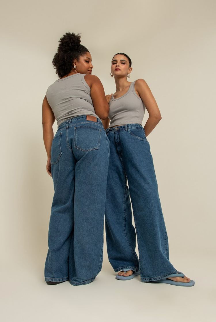 calça jeans ajustável baggy denim blue