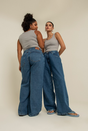 calça jeans ajustável baggy denim blue