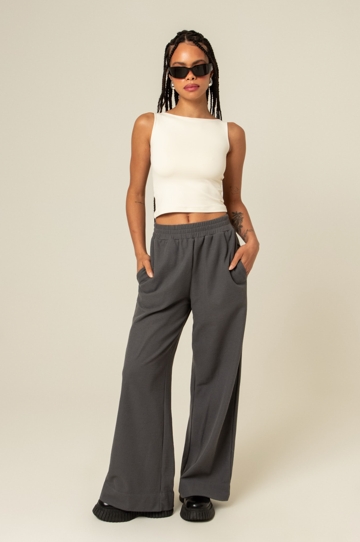 calça comfy clássica | calça waffle reta confortável