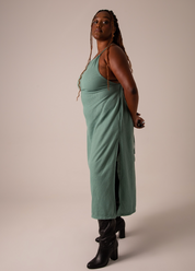 vestido comfy | vestido costas abertas com fenda lateral