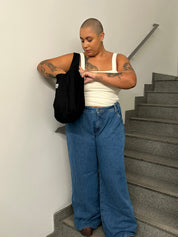 calça jeans ajustável baggy denim blue