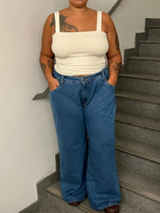 calça jeans ajustável baggy denim blue