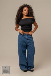 calça jeans ajustável baggy denim blue