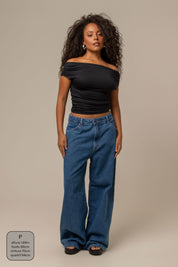 calça jeans ajustável baggy denim blue