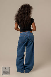 calça jeans ajustável baggy denim blue