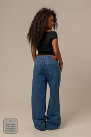 calça jeans ajustável baggy denim blue
