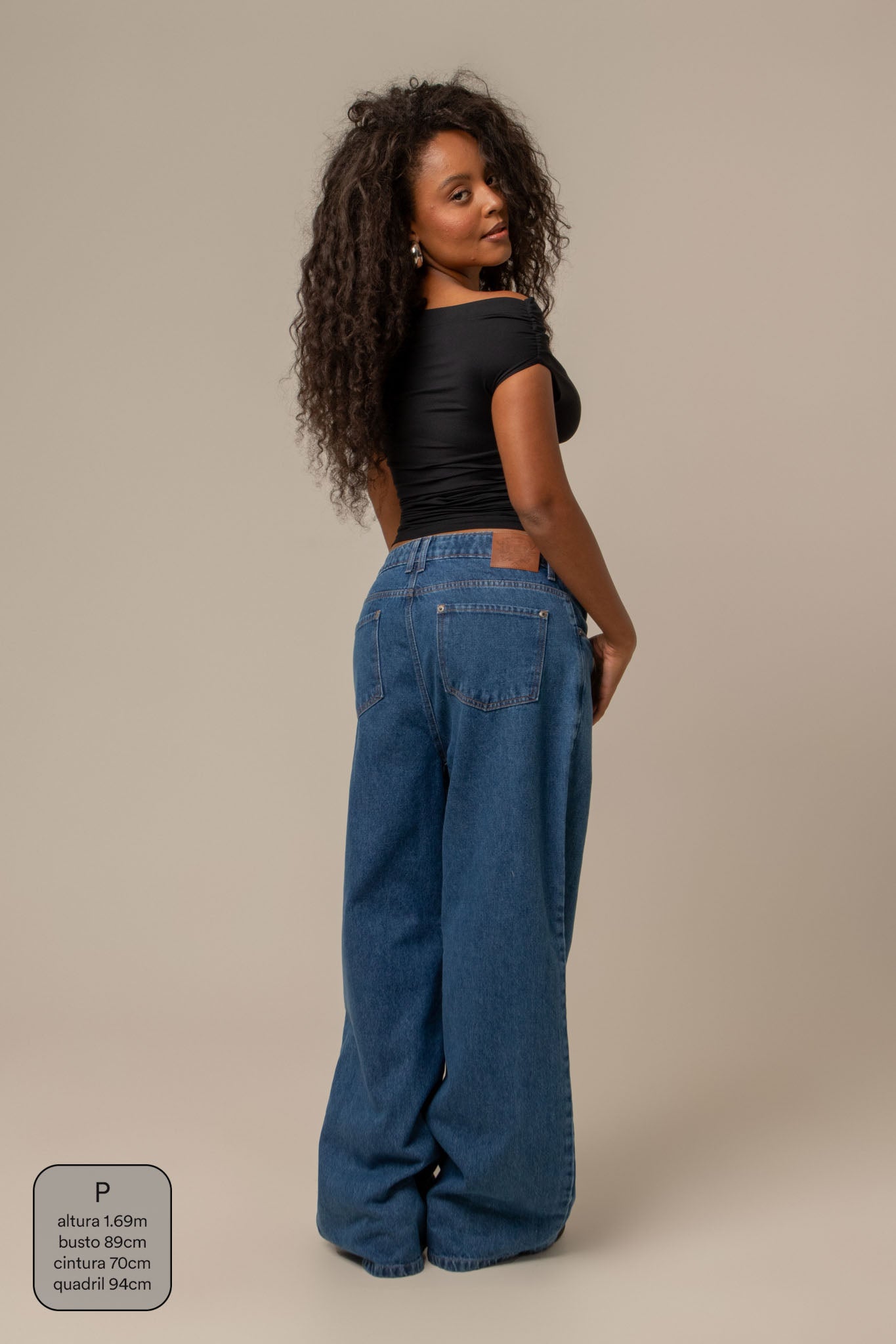calça jeans ajustável baggy denim blue
