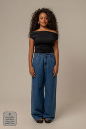 calça jeans ajustável baggy denim blue