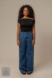 calça jeans ajustável baggy denim blue