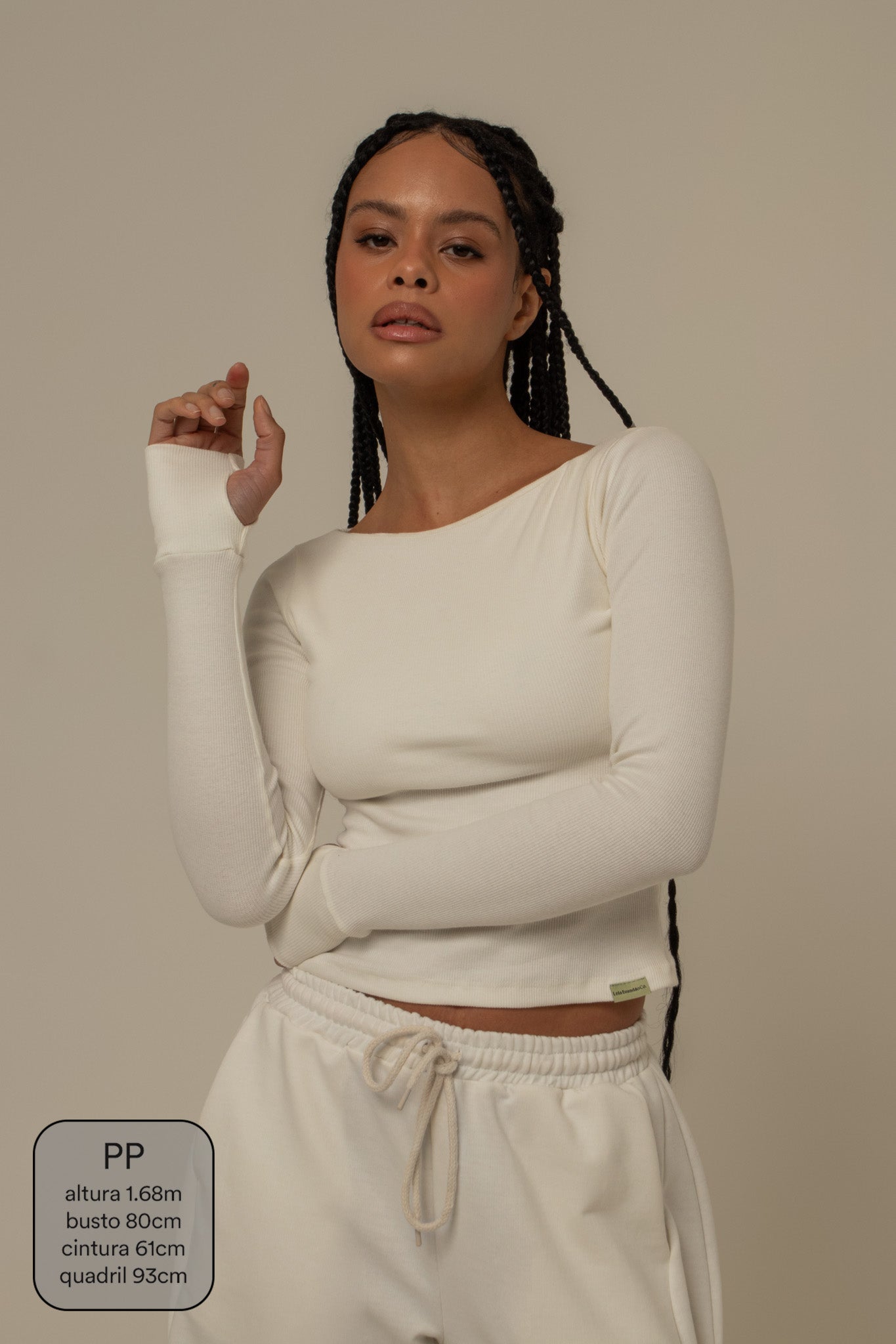 blusa manga longa cozy canelada com top embutido