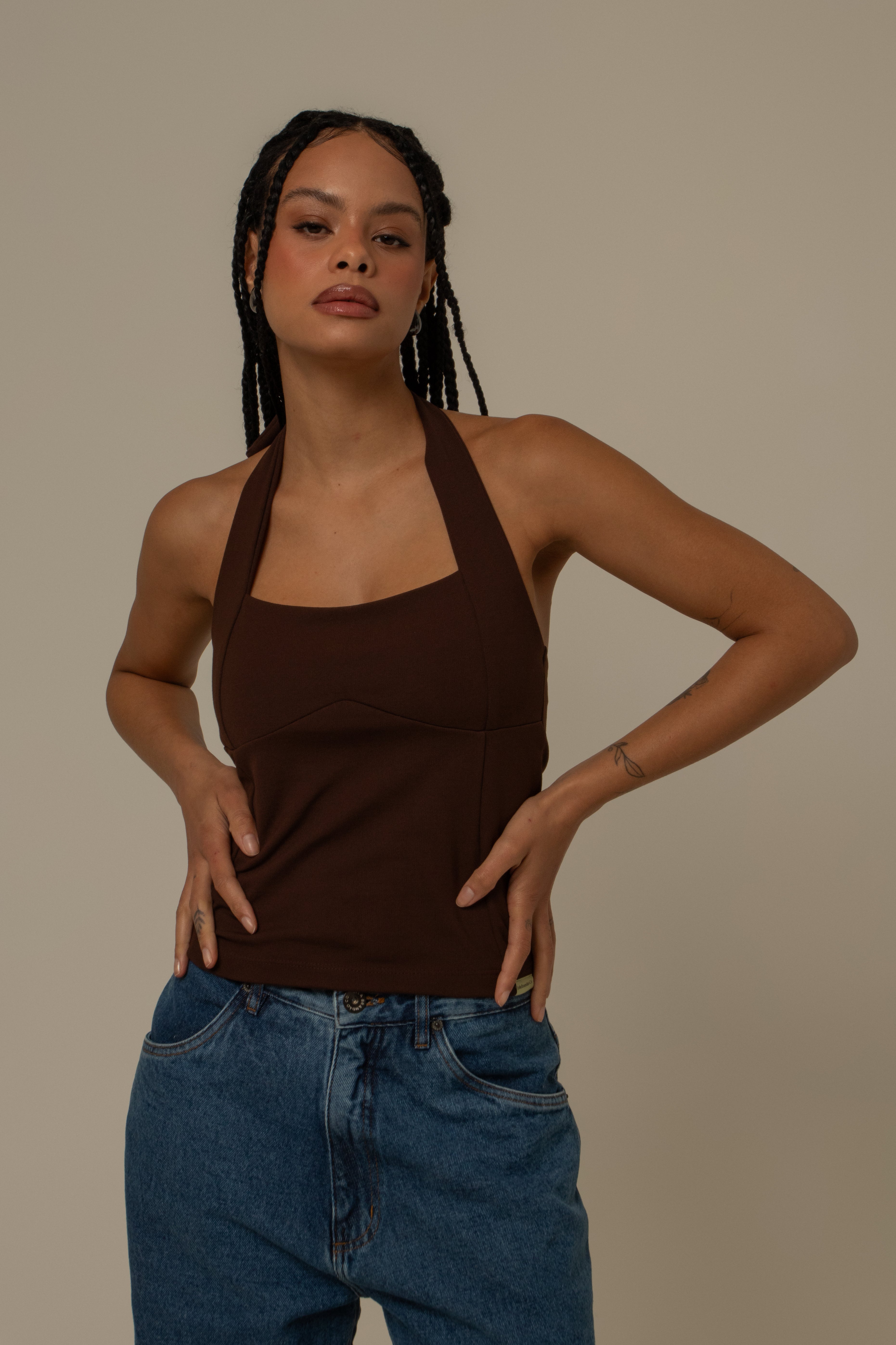 regata push up | blusa com amarração no pescoço