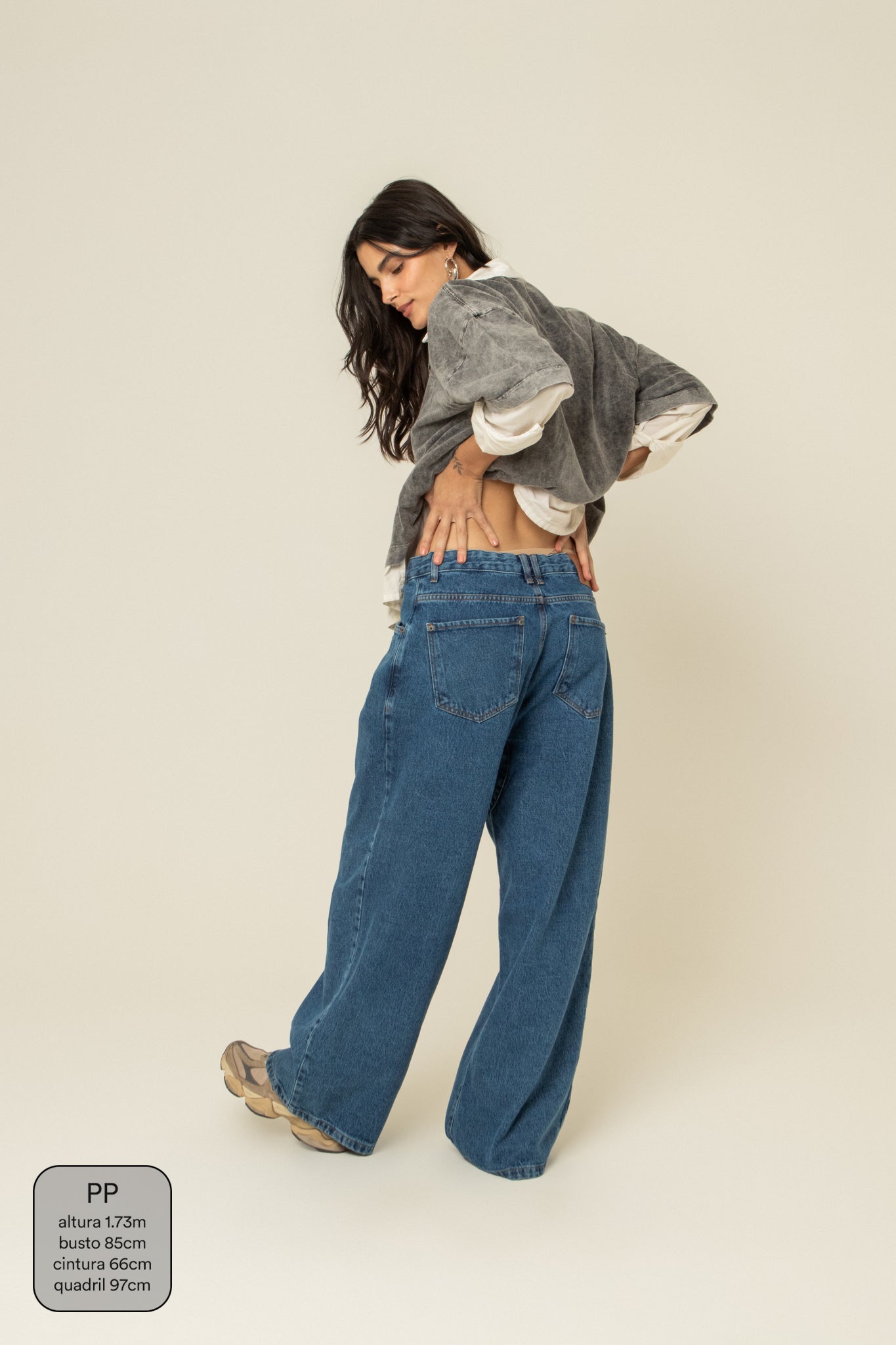 calça jeans ajustável baggy denim blue