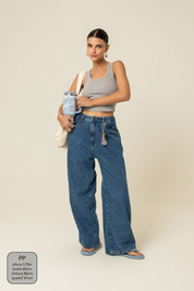 calça jeans ajustável baggy denim blue