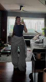 calça drama | calça de alfaiataria com amarração sobreposta