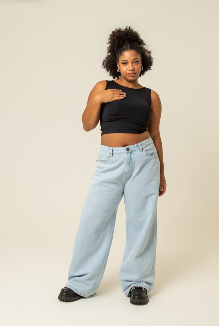 calça jeans ajustável baggy light blue