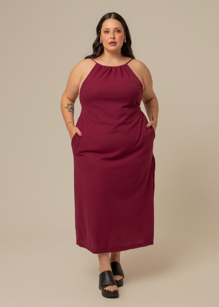 vestido comfy | vestido costas abertas com fenda lateral