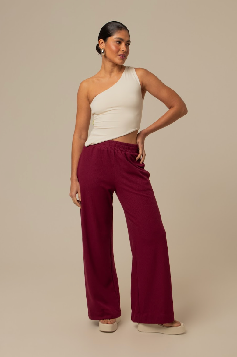 calça comfy clássica | calça waffle reta confortável