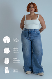 calça jeans ajustável laço denim blue