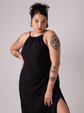 vestido comfy | vestido costas abertas com fenda lateral