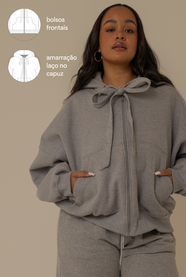 moletom laço cozy |  moletom oversized feminino com capuz e zíper