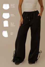 calça de moletom laço cozy | calça de moletom feminina com amarração e bolsos grandes