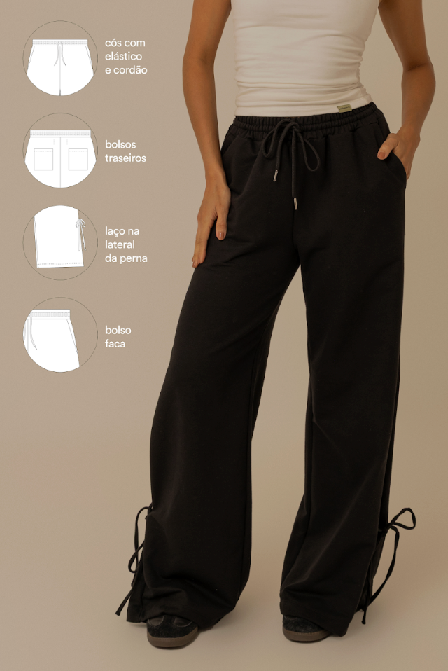 calça de moletom laço cozy | calça de moletom feminina com amarração e bolsos grandes