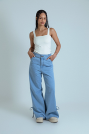 calça jeans ajustável laço light blue