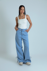 calça jeans ajustável laço light blue