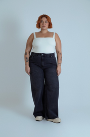 calça jeans ajustável wide midnight black