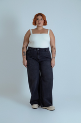 calça jeans ajustável wide midnight black