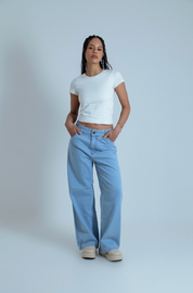 calça jeans ajustável wide light blue