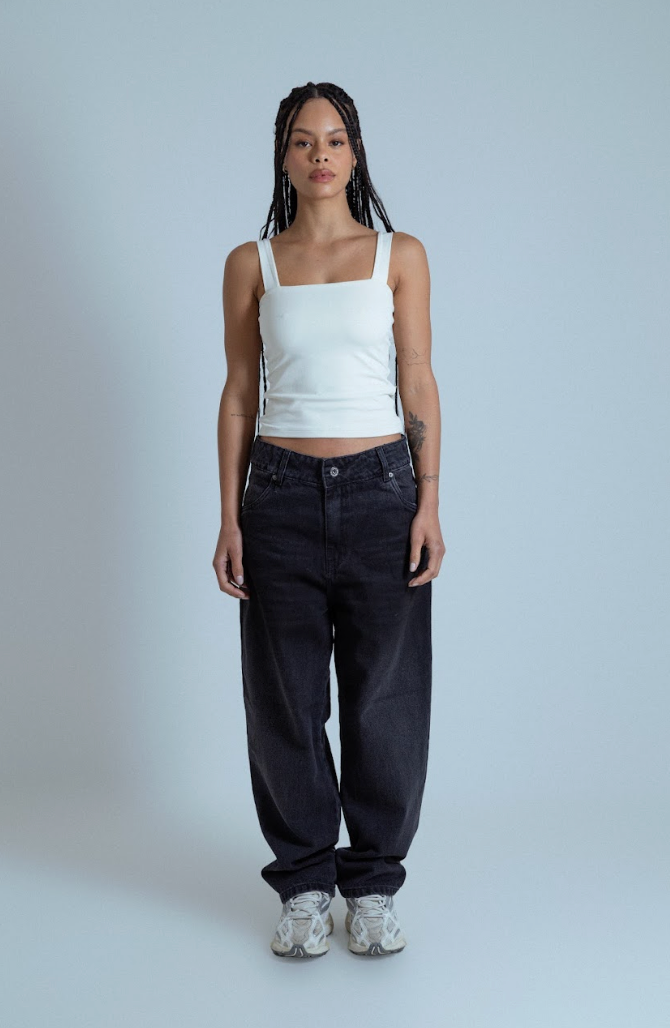 calça jeans ajustável mom midnight black
