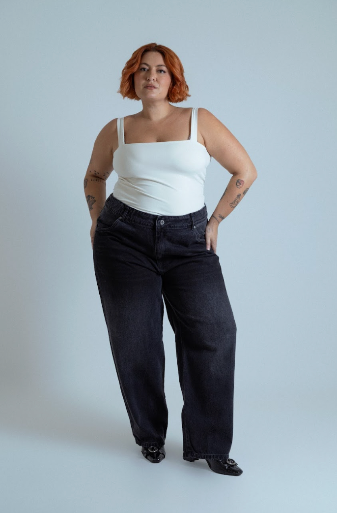 calça jeans ajustável mom midnight black