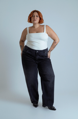 calça jeans ajustável mom midnight black