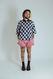 polo emo quadriculada oversized manga curta LUV