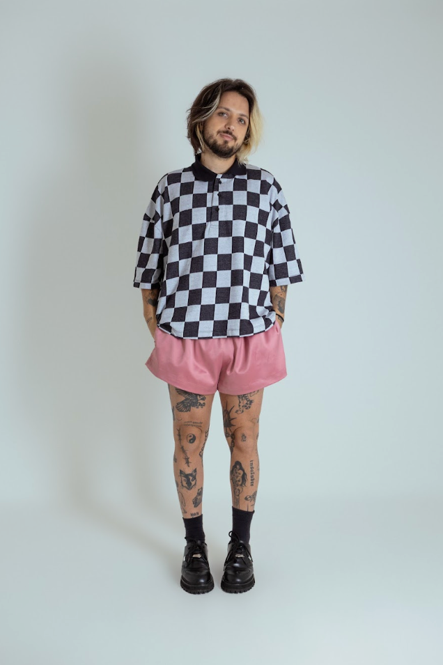 polo emo quadriculada oversized manga curta LUV