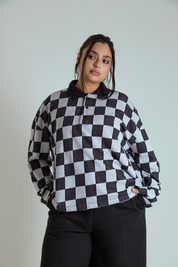 polo emo quadriculada oversized manga longa LUV