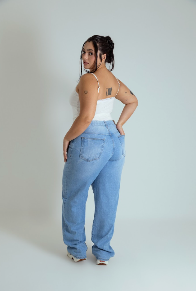 calça jeans ajustável reta estrela LUV