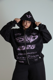 moletom estampado com zíper e capuz oversized LUV