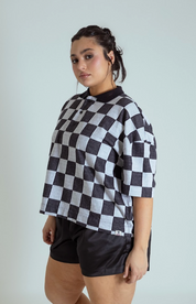 polo emo quadriculada oversized manga curta LUV