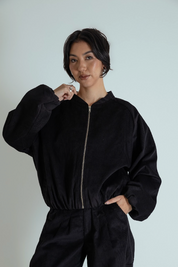 jaqueta bomber canelada oversized