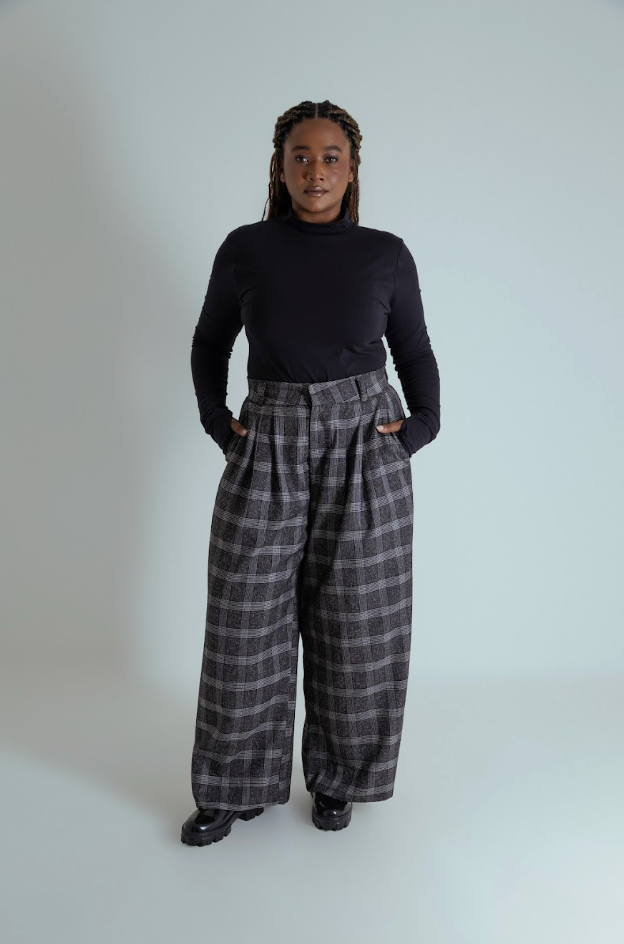 calça alfaiataria ajustável xadrez chefa