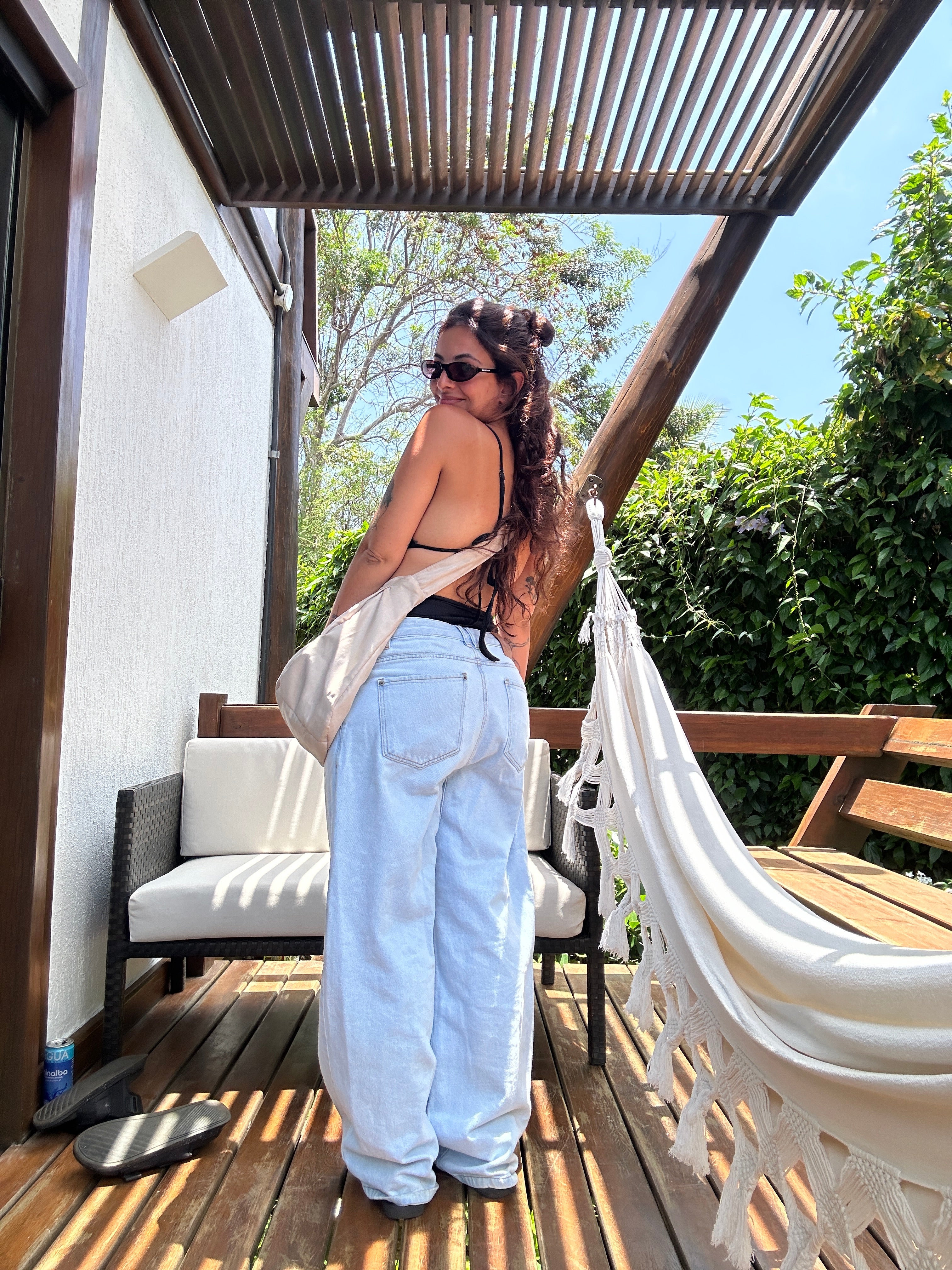 calça jeans ajustável baggy light blue