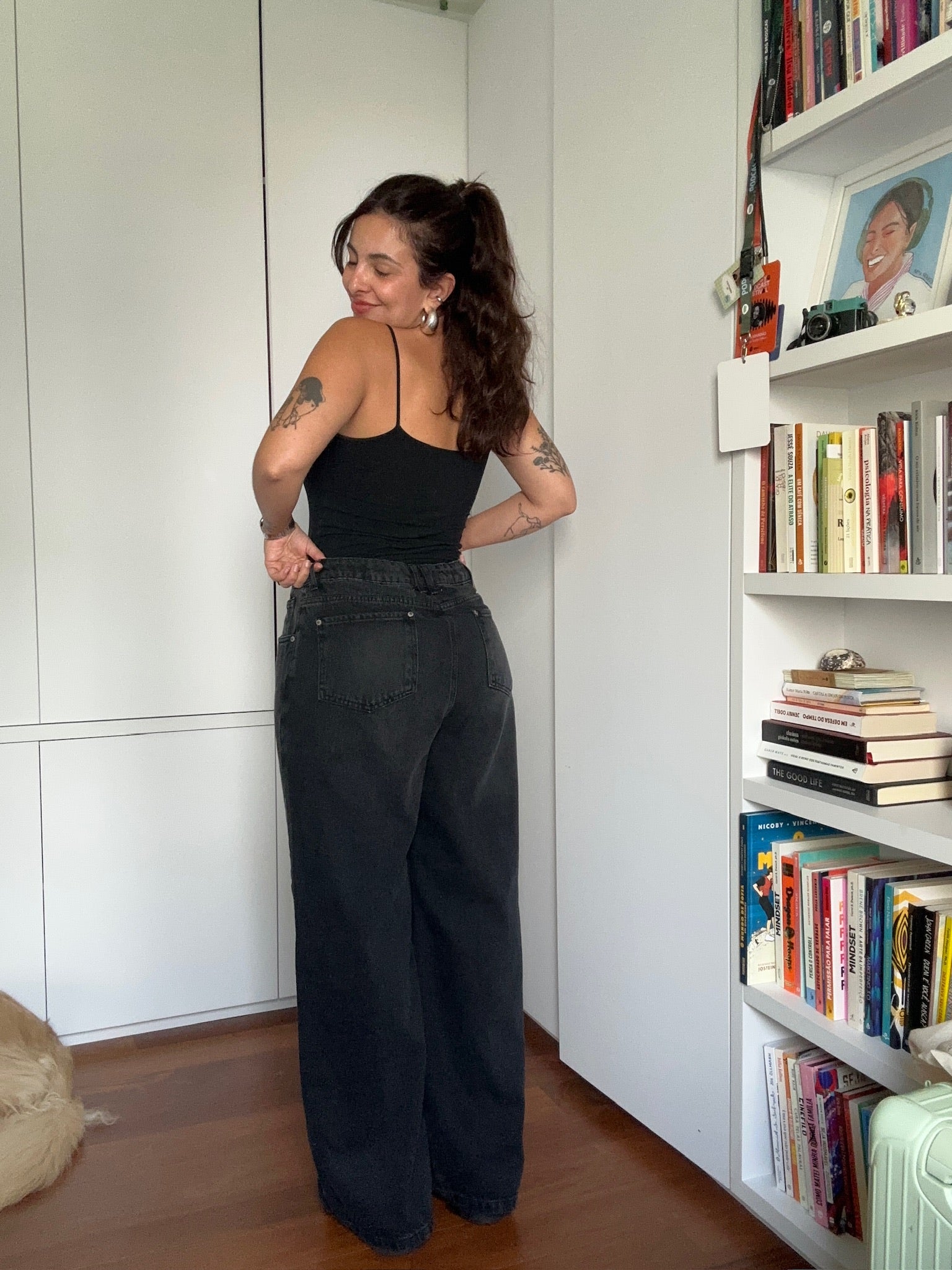calça jeans ajustável midnight black