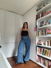 calça jeans ajustável baggy denim blue