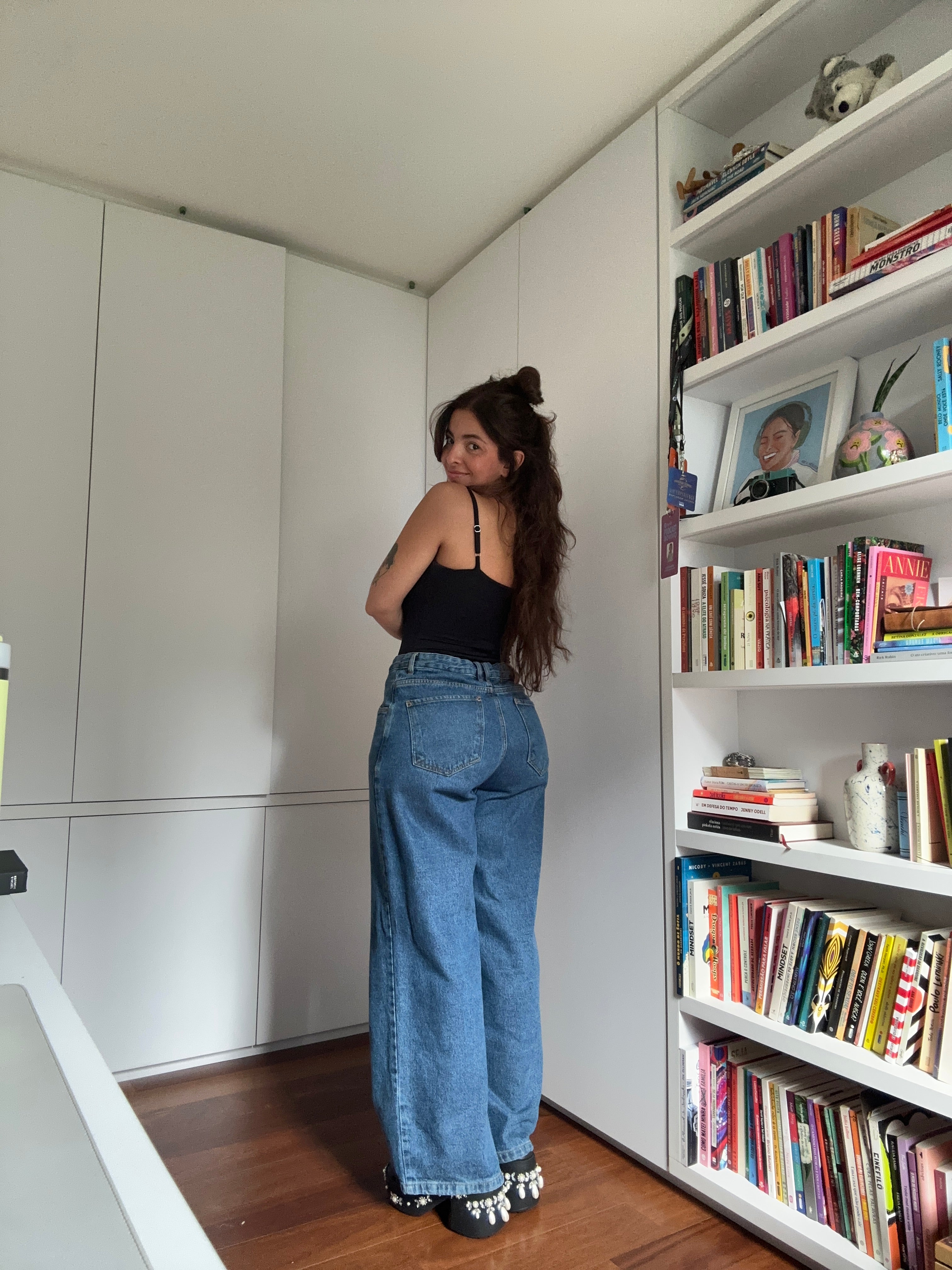 calça jeans ajustável baggy denim blue
