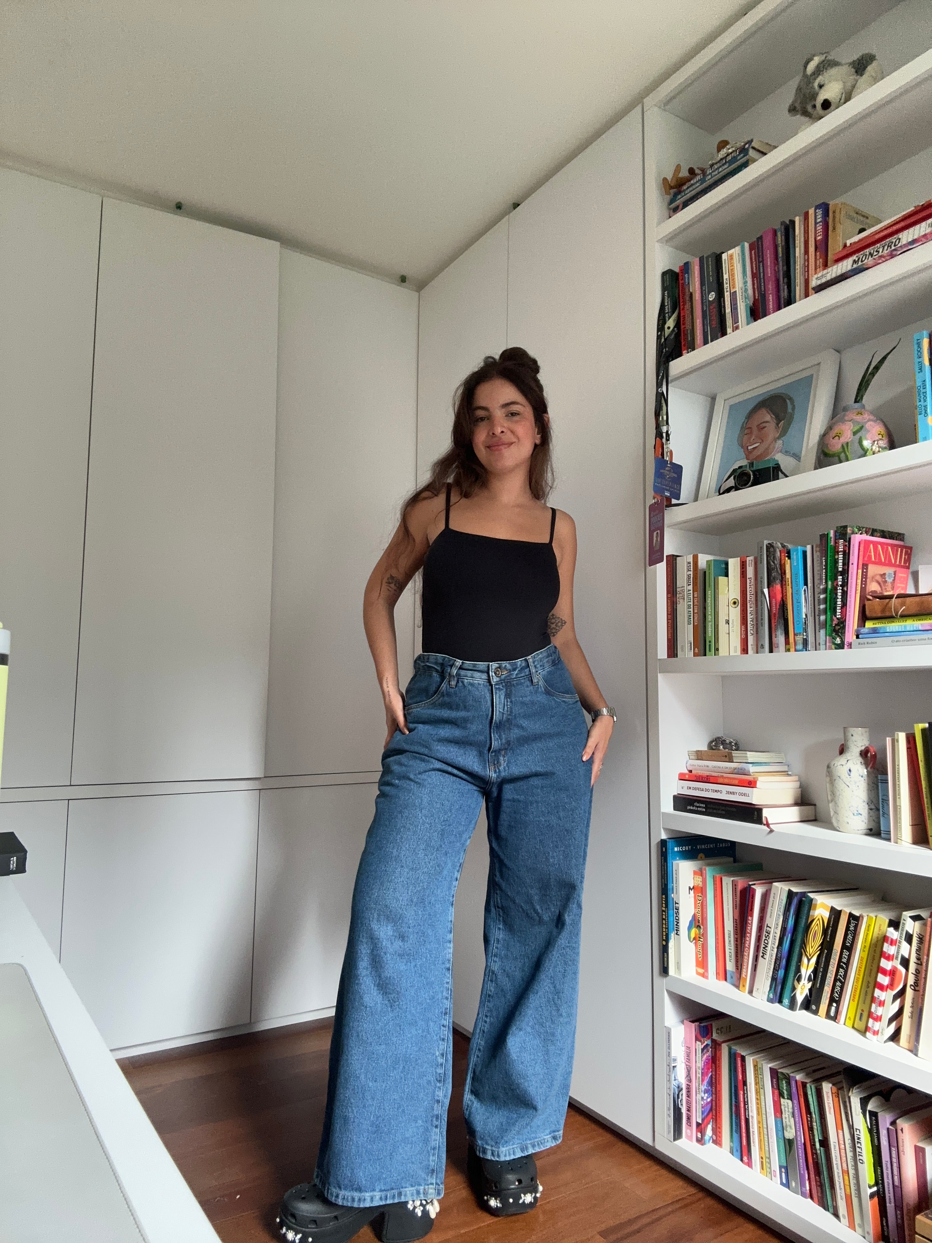 calça jeans ajustável baggy denim blue