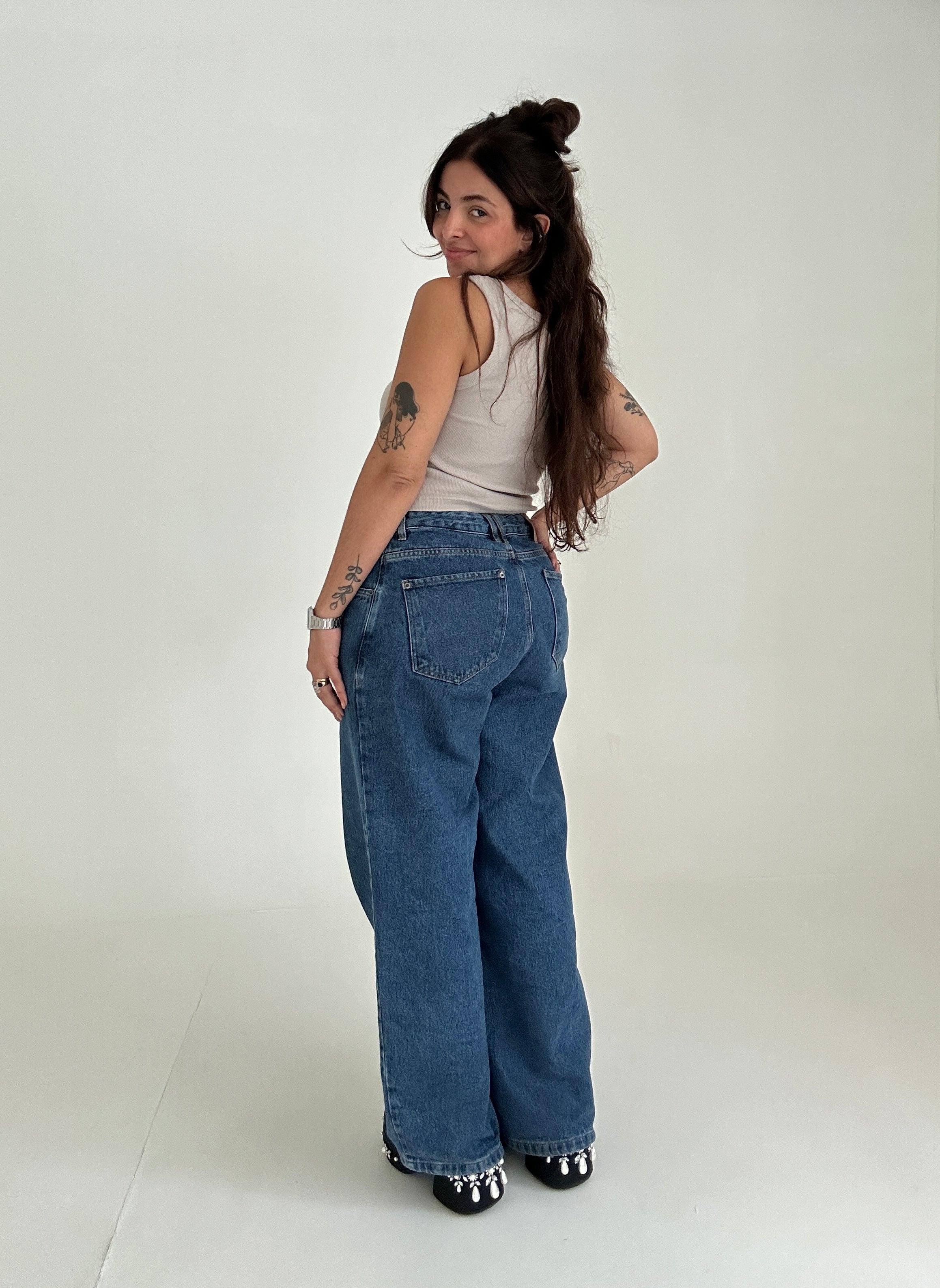 calça jeans ajustável baggy denim blue