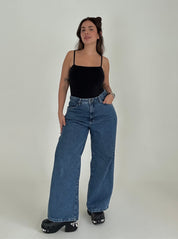calça jeans ajustável baggy denim blue