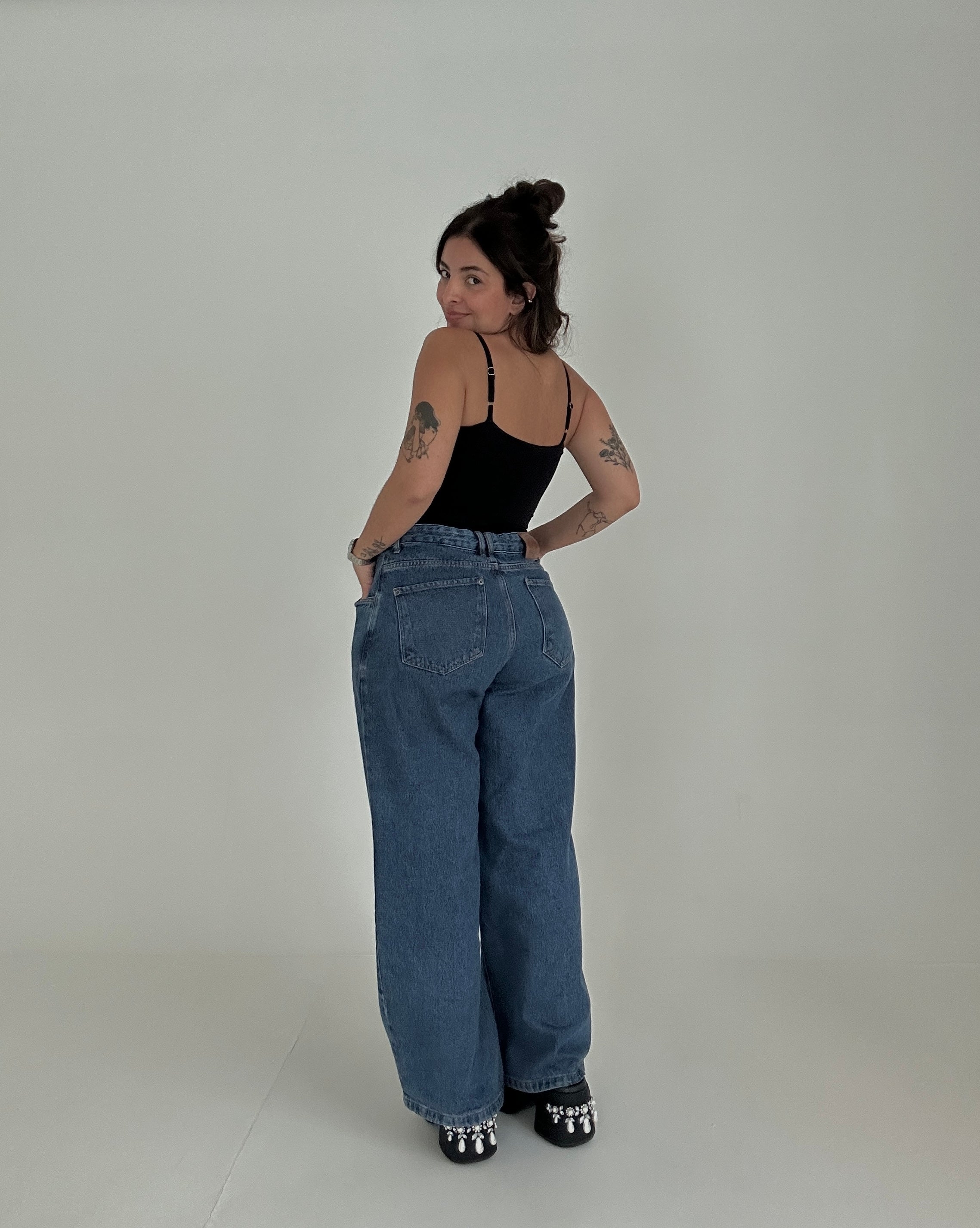 calça jeans ajustável baggy denim blue